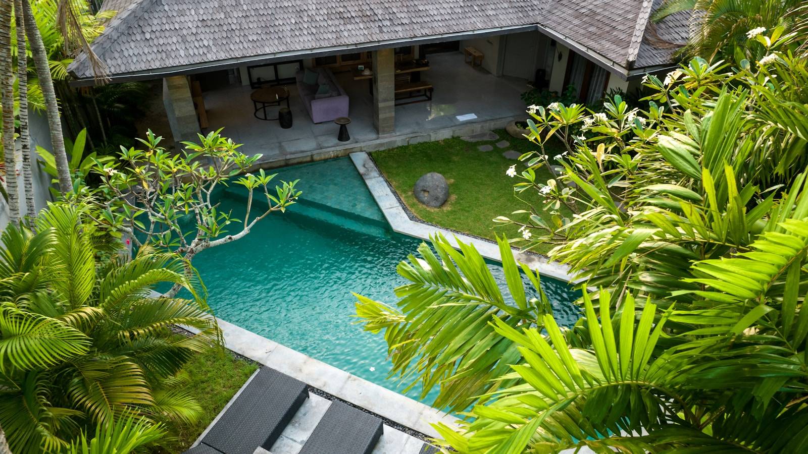 Bali villa terrace overlooking rice fields